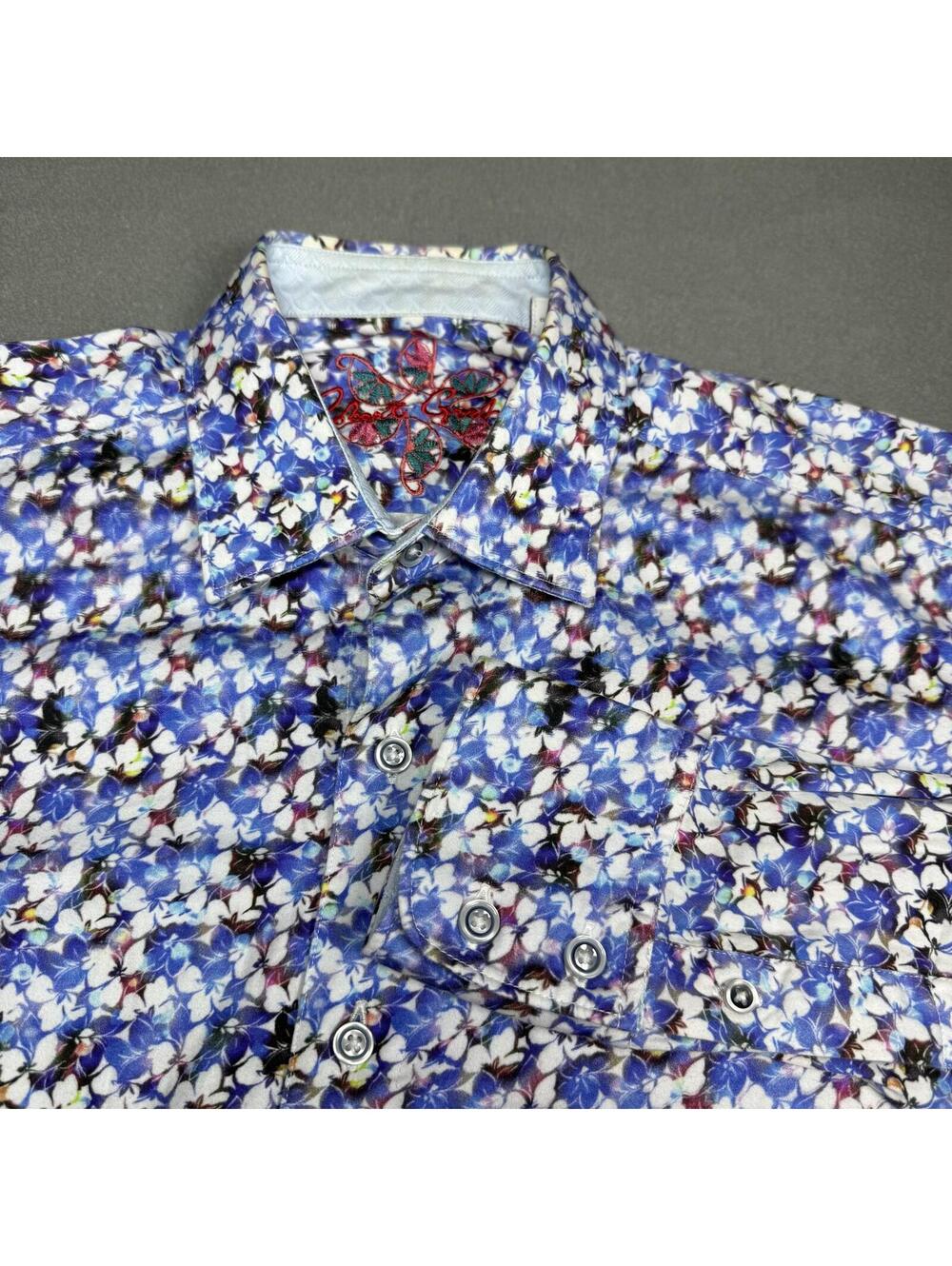 Robert Graham Men's XS Classic Fit Blue Floral Print 100% Cotton Button Up Shirt